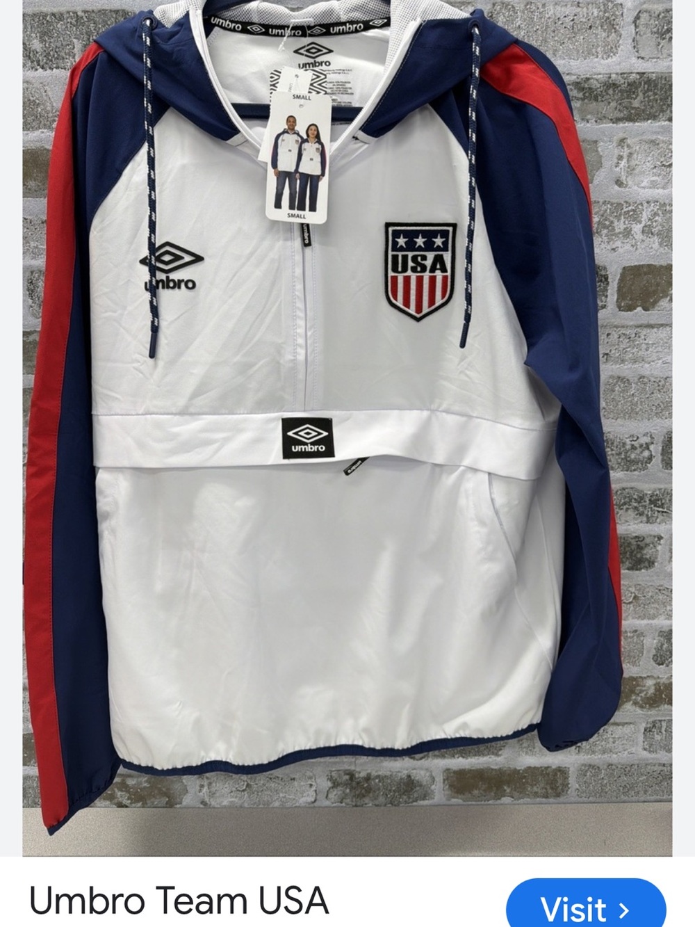 Unisex Umbro USA White Navy Red Windbreaker Jacket